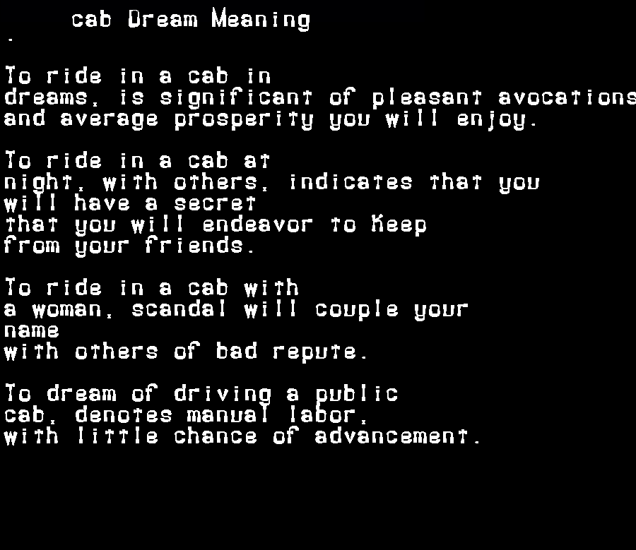  dream meanings cab