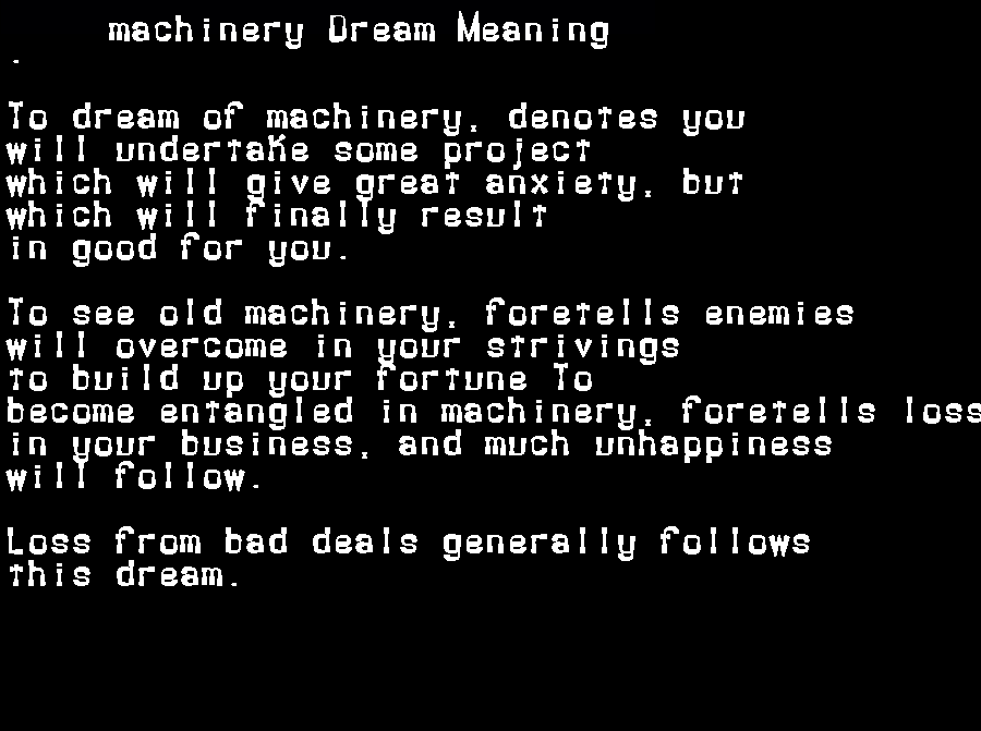  dream meanings machinery