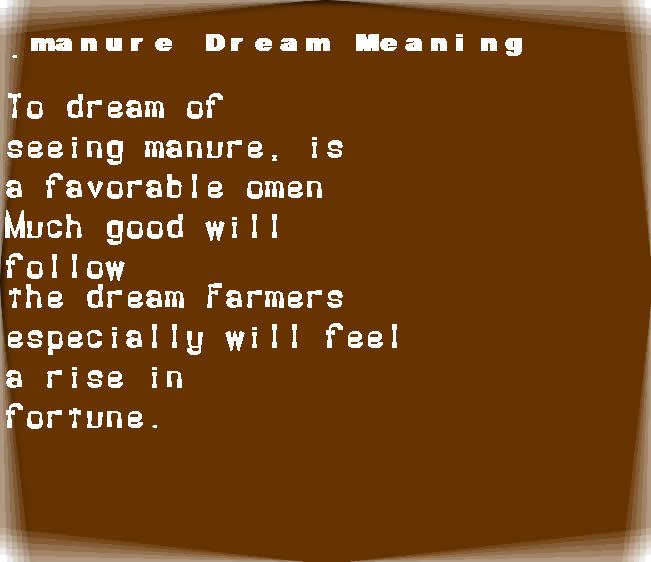  dream meanings manure