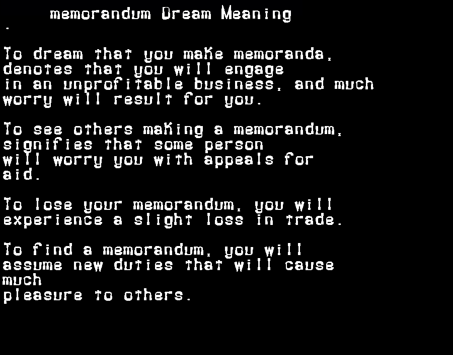  dream meanings memorandum