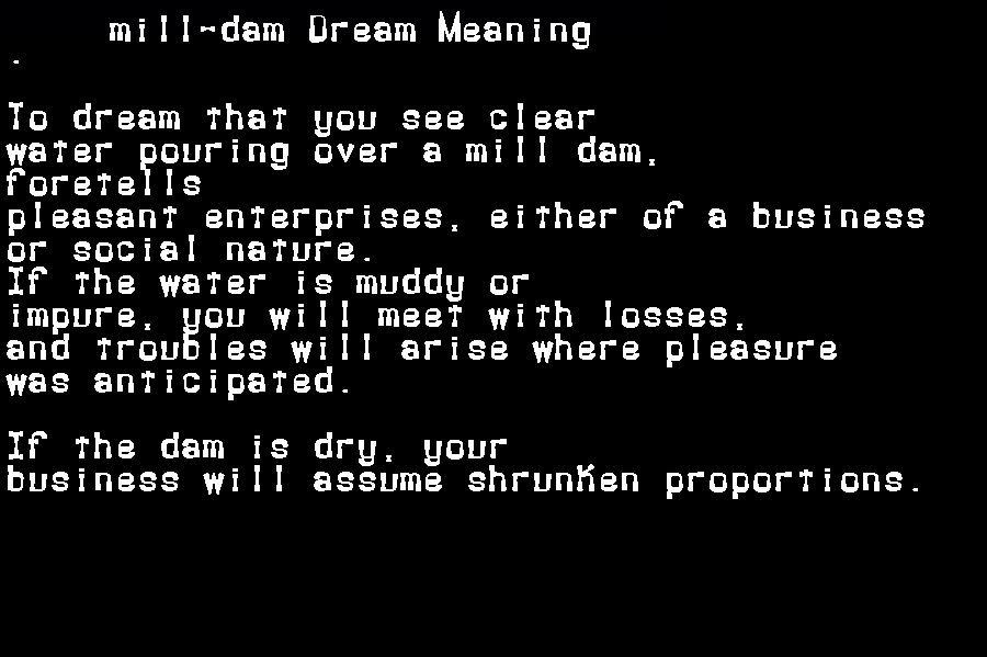  dream meanings mill-dam