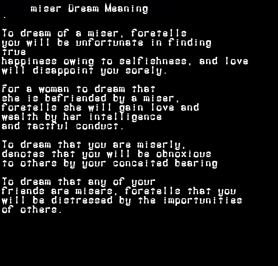  dream meanings miser