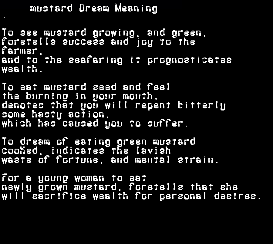  dream meanings mustard