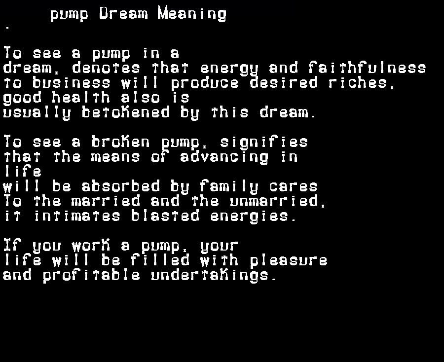  dream meanings pump