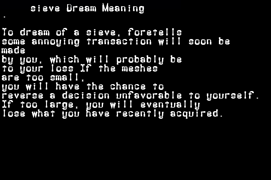  dream meanings sieve