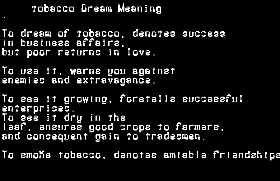  dream meanings tobacco