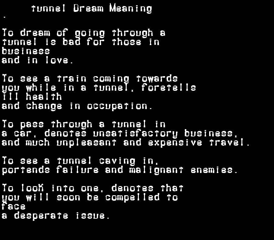  dream meanings tunnel
