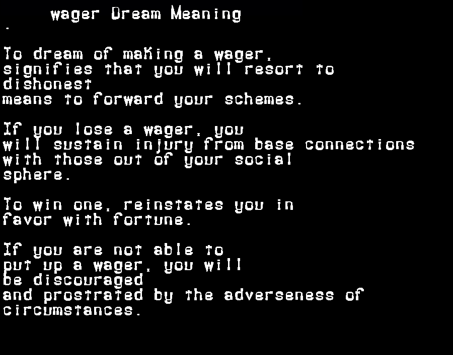 dream meanings wager