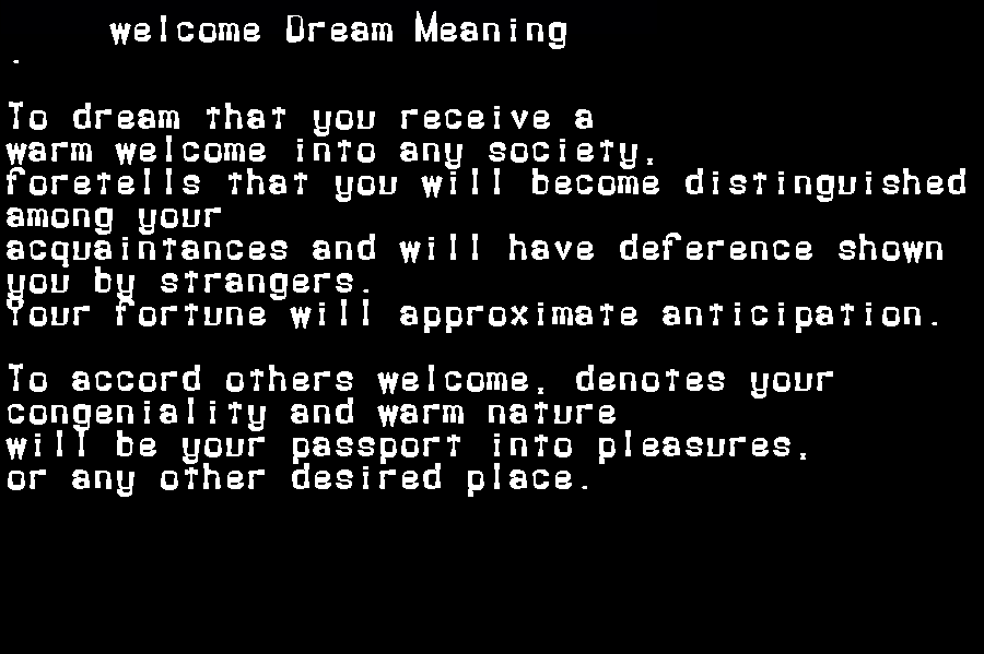  dream meanings welcome